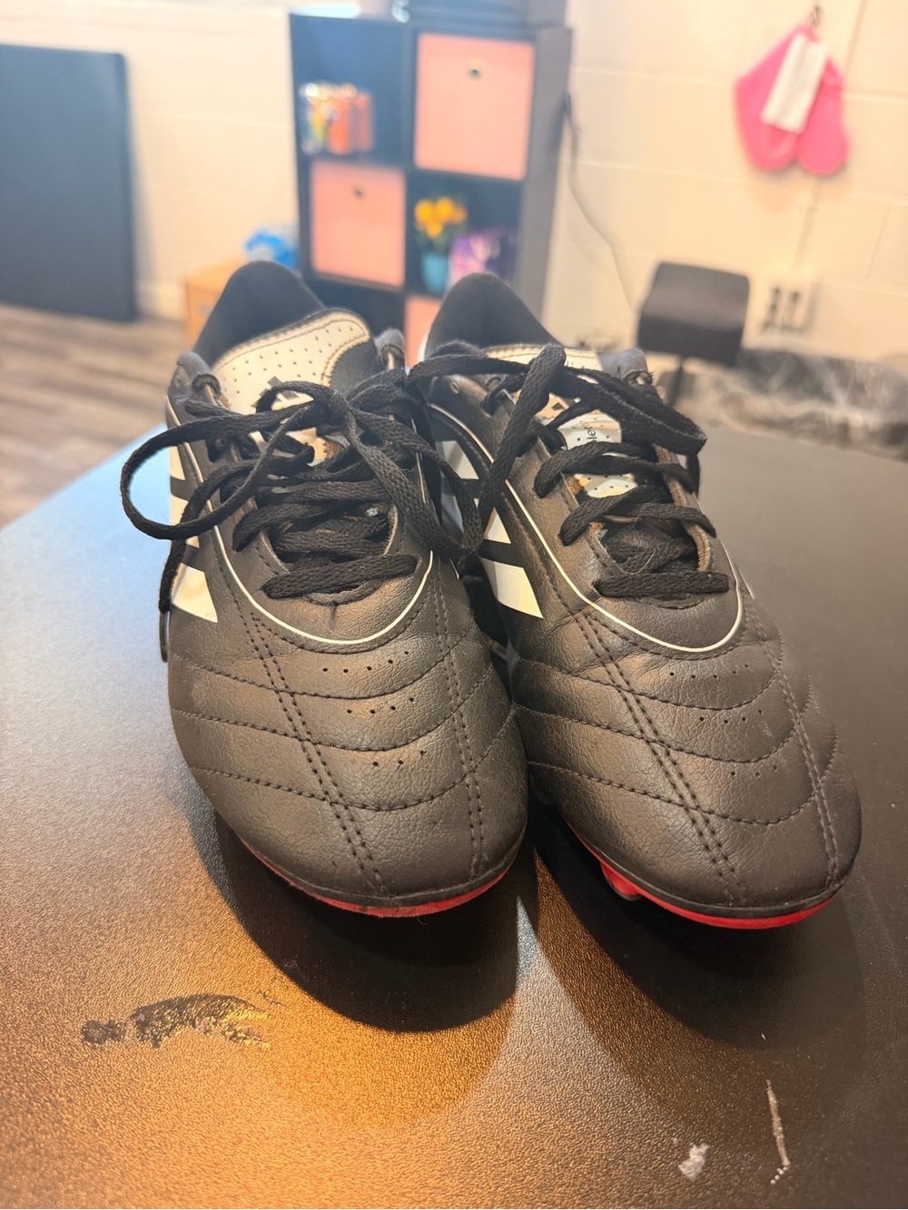 adidas Kids Black Soccer Shoes with Red Outsole